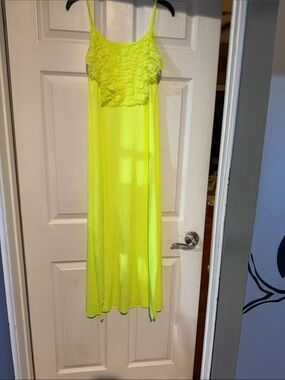 Neon Yellow Lace-Trim Maxi Dress - Unbranded